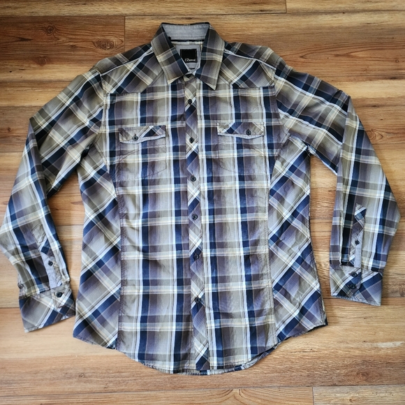 7 Diamonds Button Down Shirt Mens L Brown Plaid Long Sleeve - Picture 1 of 6